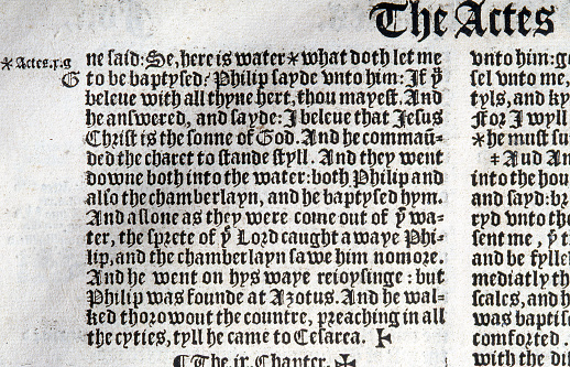 Text of Acts 8:37 from the 1540 Great Bible English translation.Courtesy of the Reed Collection at Dunedin Public Library, New Zealand