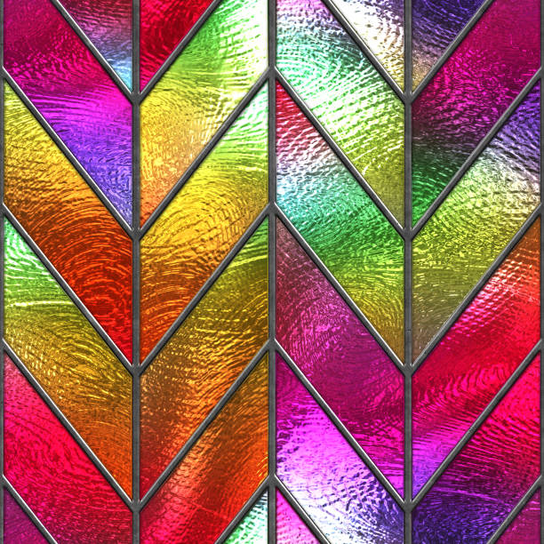 istock Stained glass seamless texture with chevron pattern for window, colored glass,  3d illustration 1168104762