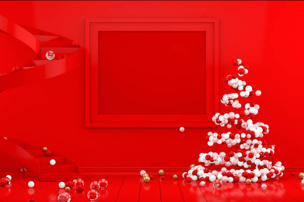 istock 3D Minimal New Year, Christmas Concept in Red Living Room with Empty Frame 1168107680