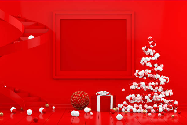 istock 3D Minimal New Year, Christmas Concept in Red Living Room with Empty Frame 1168107734