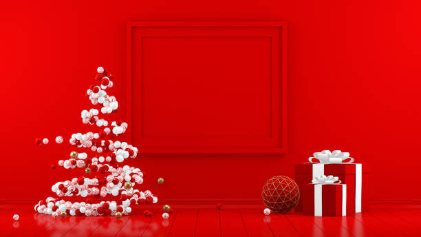 istock 3D Minimal New Year, Christmas Concept in Red Living Room with Empty Frame 1168107767