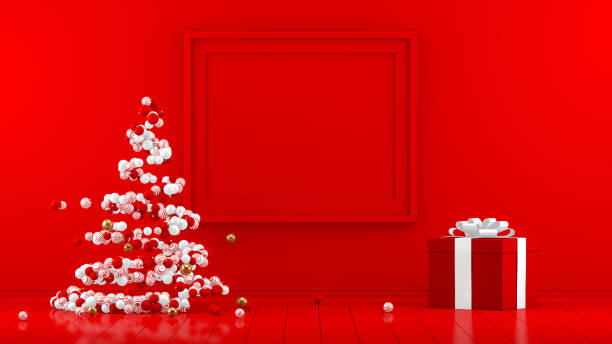 istock 3D Minimal New Year, Christmas Concept in Red Living Room with Empty Frame 1168108327