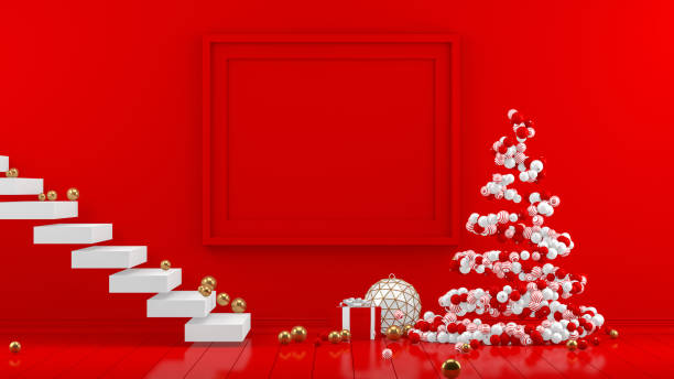 istock 3D Minimal New Year, Christmas Concept in Red Living Room with Empty Frame 1168108370