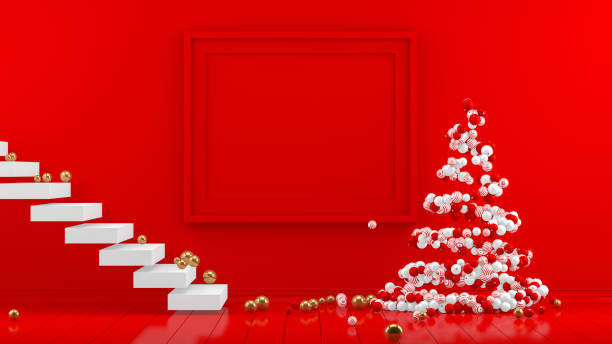 istock 3D Minimal New Year, Christmas Concept in Red Living Room with Empty Frame 1168108393