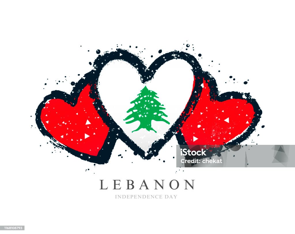 Libanesische Flagge in Form von drei Herzen. Vektor-Illustration - Lizenzfrei Beirut Vektorgrafik