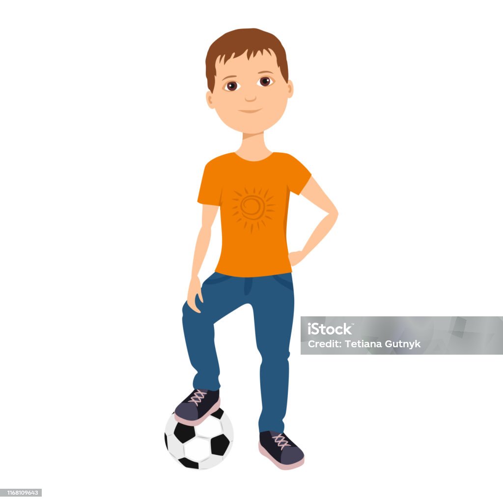 Boy Is Going To Play With Soccer Ball Childish Cute Character Isolated On  White Background Vector Illustration Of Kid In Cartoon Simple Flat Style  Stock Illustration - Download Image Now - iStock