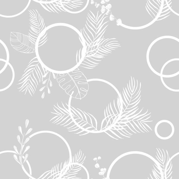 istock tropical palm leaves and circles seamless floral pattern hand drawn leaves 1168111405