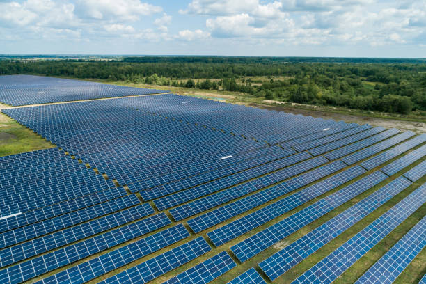 istock Aerial top view of a solar  power plant 1168111621