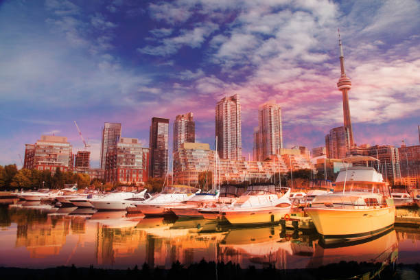 Downtown Toronto City Marina with a view on the City