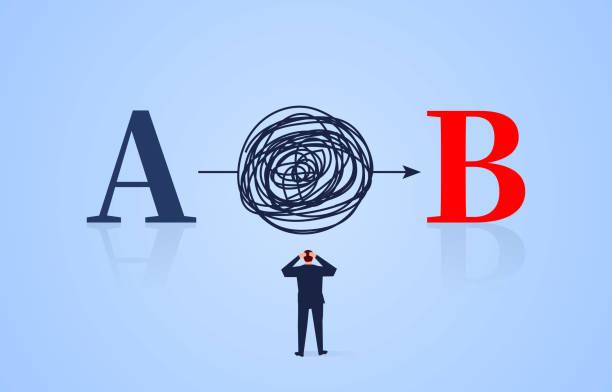 a를 b로 바꾸는 방법에 대해 생각하는 사업가 - tied knot rope adversity emotional stress stock illustrations
