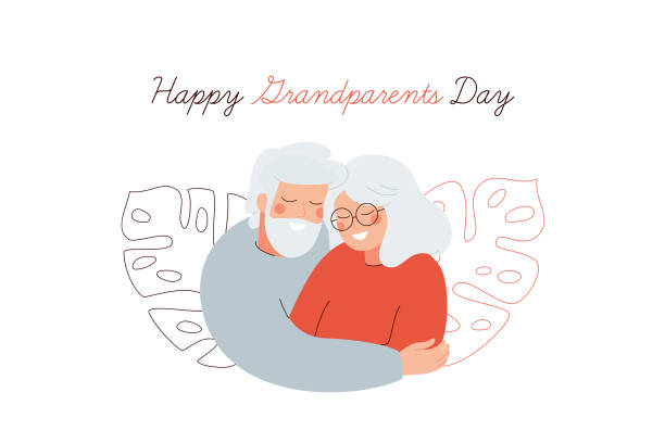 glückliche großeltern tag grußkarte. - senior couple senior adult senior women grandmother stock-grafiken, -clipart, -cartoons und -symbole