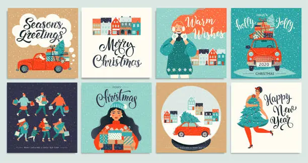 Vector illustration of Christmas and New Year's Template Set for Greeting Scrapbooking, Congratulations, Invitations, Tags, Stickers, Postcards.