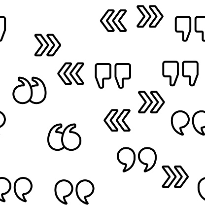 Quotation Marks, Inverted Commas Vector Color Icons Seamless Pattern. Quotation, Direct Speech Marks Linear Symbols Pack. Writing System Punctuation. Opinion Expressing Quotemarks Illustration