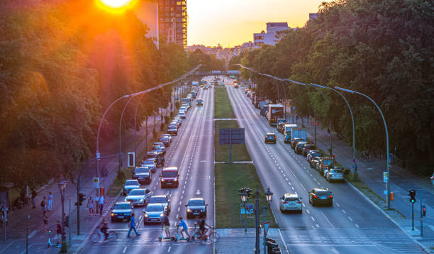 istock Berlin street, park and train at twilight 1168124967