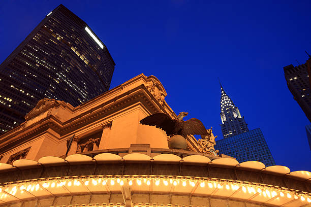 grand central, new york - chrysler building grand central station built structure midtown manhattan - fotografias e filmes do acervo