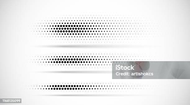 Set Of Halftone Dots Gradient Pattern Texture Isolated On White Background Straight Dotted Spots Using Halftone Circle Dot Raster Texture Vector Blot Half Tone Collection Divider Lines Stock Illustration - Download Image Now