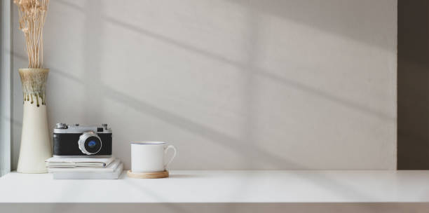 Minimal photographer workplace with mock up space