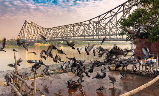 Howrah Bridge crossing Hooghly river in Kolkata