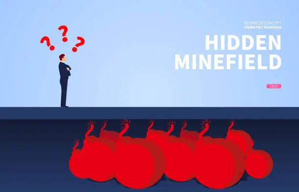 Vector illustration of Businessman standing in front of hidden minefield