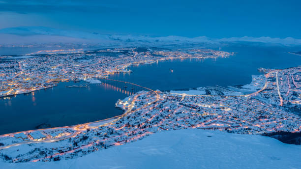 Sunset over Tromso, Norway during winter stock photo