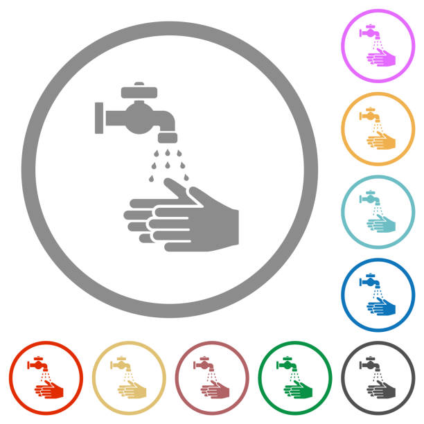 Hand washing flat icons with outlines vector art illustration