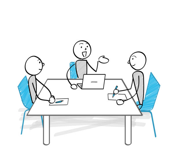 テーブルで会う人々 - three objects illustrations点のイラスト素材／クリップアート素材／マンガ素材／アイコン素材