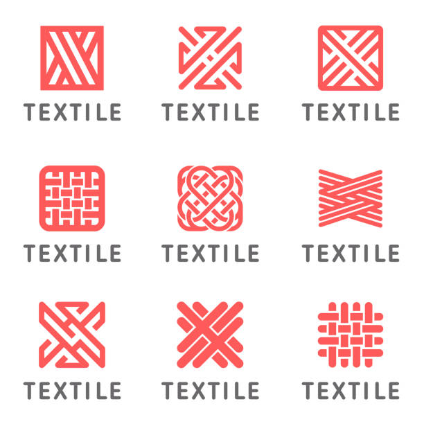 ilustraciones, imágenes clip art, dibujos animados e iconos de stock de conjunto de diseño de icono vectorial para tejer tienda, textil - tejido textil