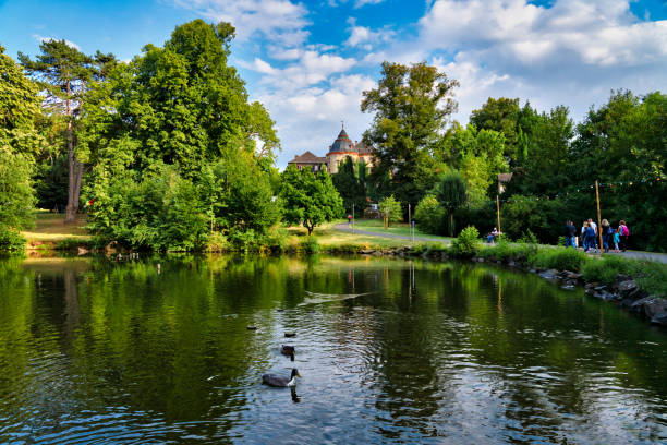 Laubach, Germany, 08/03/2019: Park of Laubach castle on a beautiful summer day, Germany