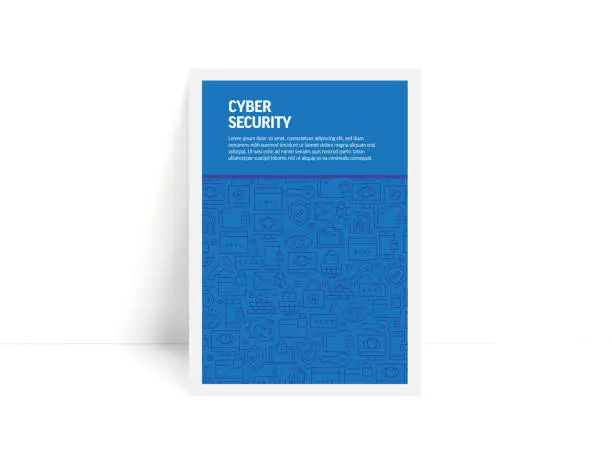 Vector illustration of Vector Set of Design Templates and Elements for Cyber Security in Trendy Linear Style - Pattern with Linear Icons Related to Cyber Security - Minimalist Cover, Poster Design