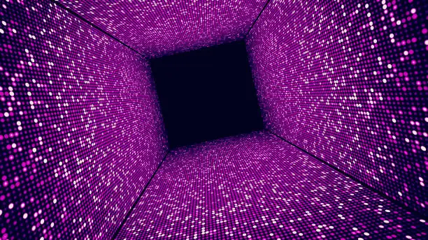 Digitally generated image, showing a LED panel-like virtual light architecture in beautiful magenta and violet hues