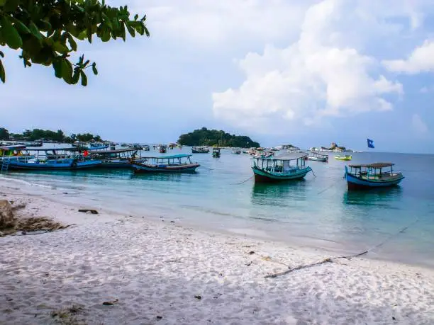 Several boats at the beach , Belitung Island, Indonesia