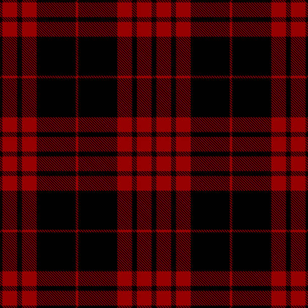 Red And Black Scottish Tartan Plaid Textile Pattern Red and black Scottish tartan plaid seamless diagonal textile pattern background. red clothing stock illustrations