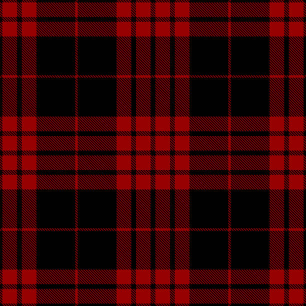 Red And Black Scottish Tartan Plaid Textile Pattern Red and black Scottish tartan plaid seamless diagonal textile pattern background. tartan stock illustrations