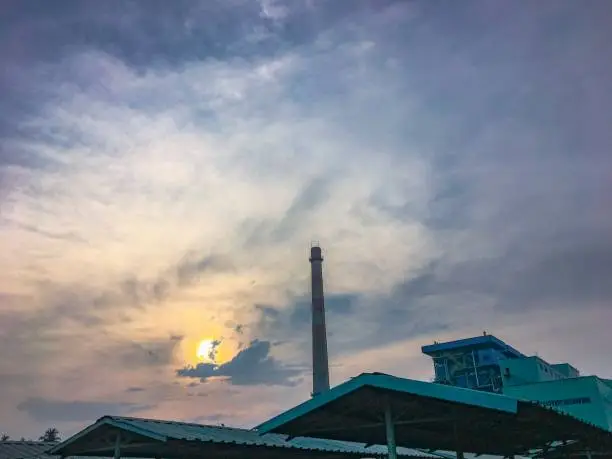 Sunset view at industrial plant
