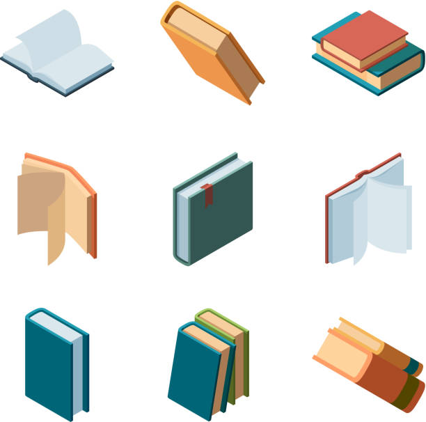 istock Books isometric. Diary open and closed magazines and books library colorful isometric vector collection 1168163354