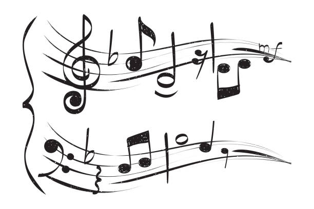 Hand drawn musical note. Staff treble clef notes musician vector isolated on white background Hand drawn musical note. Staff treble clef notes musician vector isolated on white background. Music note, melody musical, sketch scribble drawn illustration bass guitar wallpaper stock illustrations