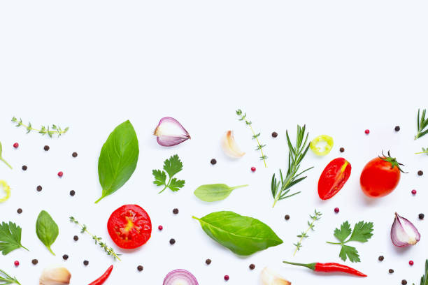istock Various fresh vegetables and herbs on white background. Healthy eating concept 1168178407