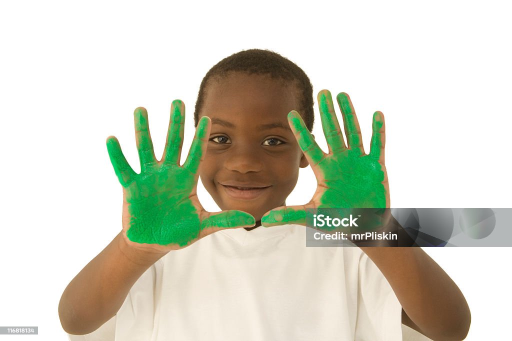 Kleiner Junge mit bemalten Händen green - Lizenzfrei Zahl 10 Stock-Foto