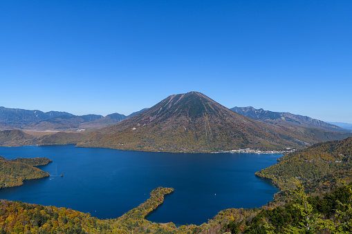 View of Lake Chuzenji and Mount Nantai from the Hangetsuyama Observation Deck