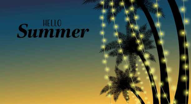 istock Summer holiday banner with tropical backgrounds with coconut trees and sunset sky. 1168182286