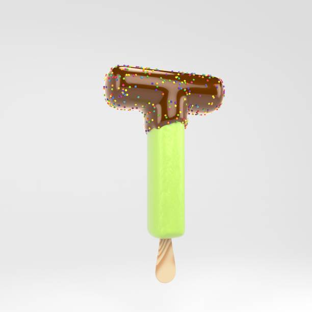 istock Ice cream letter T uppercase. Pistachio popsicle font with hot chocolate and sprinkles isolated on white background. 1168186708