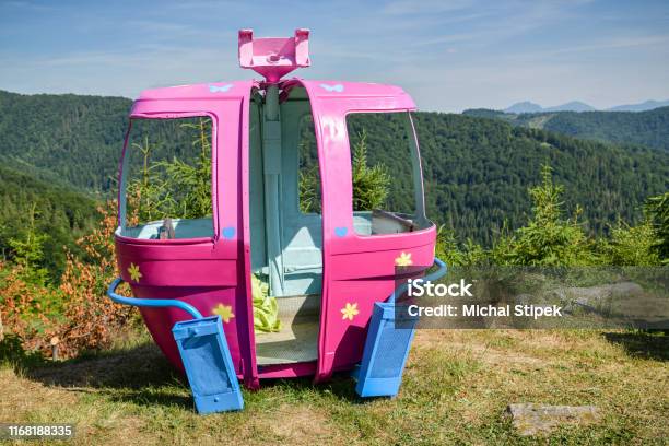 Old Colorful Cable Car Cabin On Top Of Velka Raca Skiing Resort Near Oscadnica Stock Photo - Download Image Now