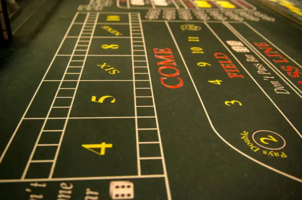 Low angle view of craps table with no people