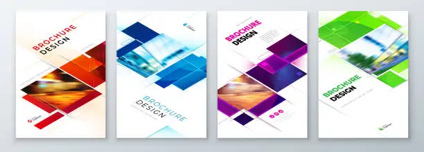 Vector illustration of Set of Brochure Cover Template Layout Design. Corporate business annual report, catalog, magazine, flyer mockup. Creative modern bright concept with square shape