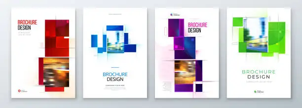 Vector illustration of Set of Brochure Cover Template Layout Design. Corporate business annual report, catalog, magazine, flyer mockup. Creative modern bright concept with square shape