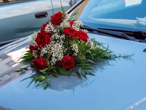 istock Bridal bouquet on a wedding car 1168198456