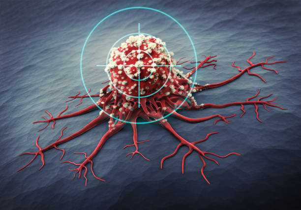 fermez-vous vers le haut d'une cellule cancéreuse - illustration 3d - carcinogens photos et images de collection