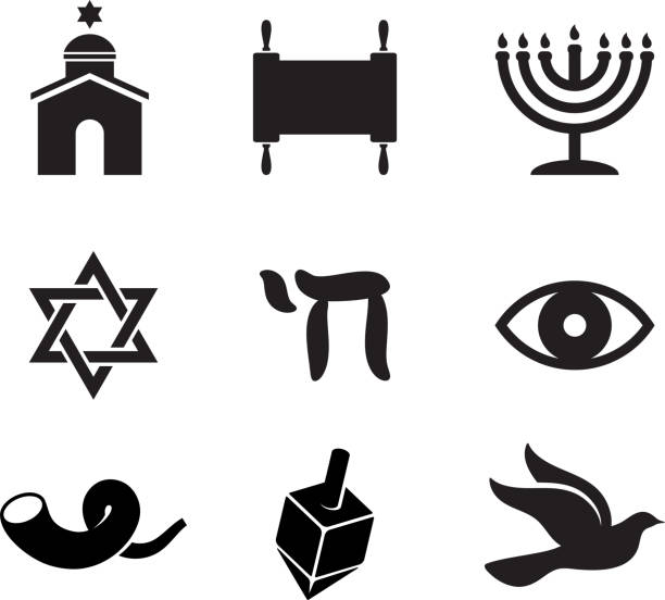 illustrations, cliparts, dessins animés et icônes de jewish articles religieux noir et blanc vector icon set - judaïsme