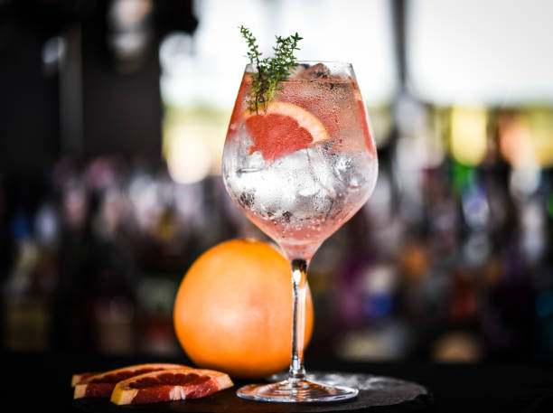 gin tonic with slices of fresh grapefruit gin tonic with slices of fresh grapefruit gin tonic stock pictures, royalty-free photos & images