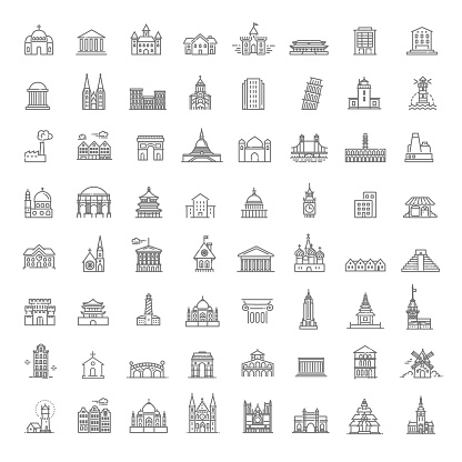 Building Icons Government building icons set of museum, library, theater isolated vector illustration set, government